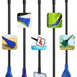 Buraq 5 in 1 Aquarium Cleaning Kit for Cleaning Aquarium Glass, Removing Algae, with Scrubbing Pad, Plant Fork, Gravel Rake, Glass Scraper, Fish Net,… (5 in 1 Kit) image 1