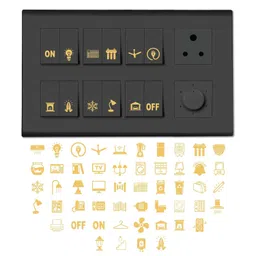 Rsbhub - Gold Switch Stickers Golden Embossed for Switch Board | 52 Designs Stickers for Home Including Fan, Light and Many More image 1