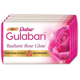 Dabur Gulabari Pure Rose Soap 150g (Pack of 4) | Moisturizing Bathing Soap for Radiant Rose Glowing Skin & Body | Pure Rose Extract, Glycerine & Niacinamide | Long Lasting Fragrance | For Men & Women image 1