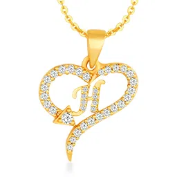kanak jewels Spade shape H Letter Fashion Jewellery Valentine Gift Alphabet Heart Chain Necklace pendant for girls women men boys girlfriend Jewellery Gold-plated Cubic Zirconia Alloy Brass Pendant image 1