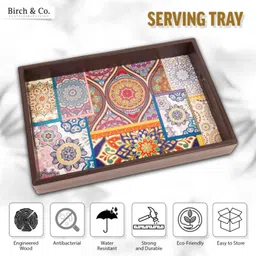 birch & co. Wooden Tray For Serving-Free 4 Coasters-10 Inch X 15 Inch-Serving Tray-Tray Set For Decoration-Tea Trays-Big Coffee Tray-Premium Mdf Trey-Wooden Serving Trays-Resin Tray,Round image 5