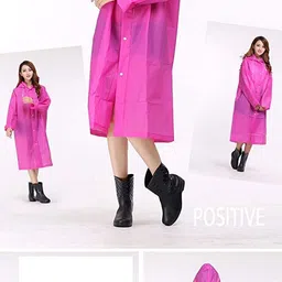 malvina Women Fancy Plain Raincoat Waterproof Long EVA Rain Poncho (Pink) image 3