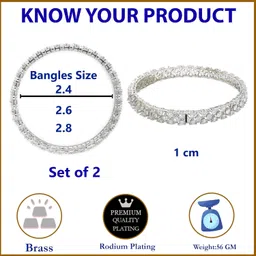 zeneme Rhodium-Plated Silver Toned White American Diamond Studded Bangle Set for Women and Girls image 5