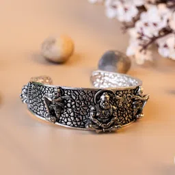 inites Combo Silver Religious Spiritual Design Metal Hindu God Lord Mahabali Bajrangbali Sankat Mochan Hanuman Ji Kada With Pendant Locket And Hand Cuff Wrist Bangle Adjustable Half Bracelet Unisex image 2