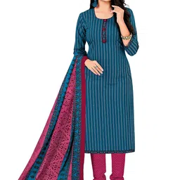 miraan Women Cotton Unstitched Dress Material (SAN1414, Blue, Free Size) image 1