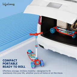 Lifelong Scooter for Kids 3+ Years - Foldable with LED Wheels & Adjustable Height - Kick Scooter Capacity 50kg- for 3+ Year Old boy & Girl - Skate Scooter (Red/Blue) image 2