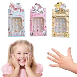 adornish 36 Pcs Kawaii Girls Press On Nail Set - Cute Sanrio Kuromi Kids and Cinnamoroll DIY Nail Art - Pre-glue Girls Kawaii Nails Edit image 1