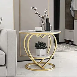 ofheqeuwin HEQEUWIN Coffee Table for Living Room,Modern Corner Sofa Side Bedside Tables Snack End Table for Bedroom,White Table Top with Gold Metal Frame (Gold White) image 1