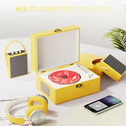 Yintiny Time Music Box CD Player with Speakers; Bluetooth Transmitter; Festival Gift; BGM Player for Home Decor (Yellow) image 3