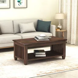 THANGLALA Sheesham Wood Center Coffee Table with Bottom Shelf Storage | Stylish Multipurpose Wooden Teapoy Furniture for Living Room, Hotels, Lobby, Office, Guest Room and Home Décor (Walnut Finish) image 1