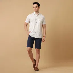linen club Mens's Linen Rich Blue Solid Slim Fit Casual Shorts image 5