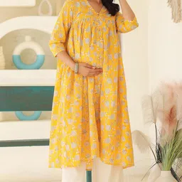 janasya Women's Pure Cotton Floral Printed A-Line Maternity Kurta image 5