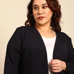 the pink moon Women's Polyester Regular Fit Plus Size Navy Embossed Formal Open Jacket - (JCKT_AIMJ18_NVY) image 5