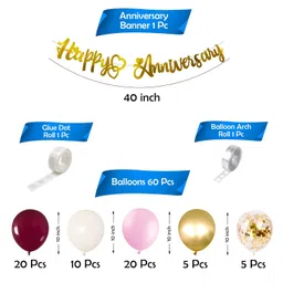 Party Propz Anniversary Balloons for Decoration - 63Pcs Happy Anniversary Decoration Items Kit | Happy Anniversary Balloons | Happy Anniversary Banner | Burgundy Balloons for Decoration (Cardstock) image 2
