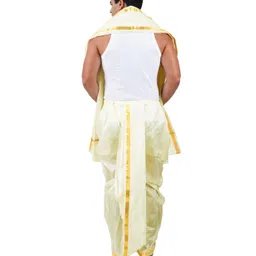 prakasam cotton Mens Silk (Ready to wear) Panjakejam Dhoti & Towel Set with Pocket (50K) image 2