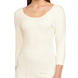 dixcy slimz Women's Thermal Quilt Extra warm with heat wrap tech 3/4 Sleeve Solid T-shirt (Off White, Medium) image 1