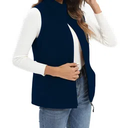 xeoxarel Women's Soft Polar Fleece Vest, Lightweight Sleeveless Jackets Classic Fit Outerwear Full-Zip Pockets Casual Clothes Blue image 1