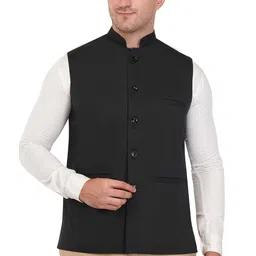 malik's kurta king Men's Black Solid Nehru Jacket Waistcoat - Formal & Casual image 1