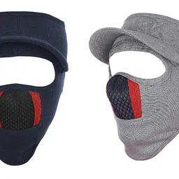 Gajraj Unisex Cotton Bike Riding & Cycling Anti Pollution Dust Sun Protecion Full Face Cover Mask with Air Filter Mesh and Visor - Pack of 2 image 1