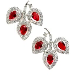 zeneme Leaf Shaped Rhodium Plated American Diamond Stud Earring For Women And Girls image 1