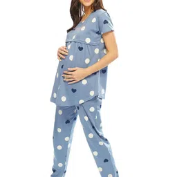 lotik Women's Cotton Heart & Gola Print Maternity & Feeding Nightsuit Set image 4