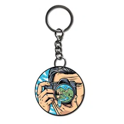 signoogle Camera Click Theme Wooden Printed Keychain Bike/Car/Men/Women/Bag Key Tag Keyrings Multicolored (2.5 x 2.5 Inch) image 1