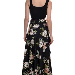 girl code Crafted Adjustable Flower Print Black Wrap Skirt image 5
