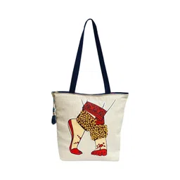 the purani jeans Hand-Printed Tote Bag with Classical Design–Reusable, Zipper Closure For Women & Girls image 1