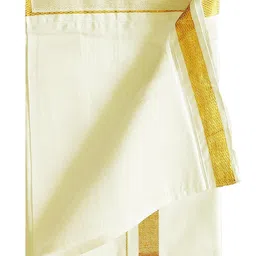 yettalan Mens Welcro Zip Pocket 100% Pure Cotton Dhoti Cream Color Mundu/Vesti (Double Layer) image 5