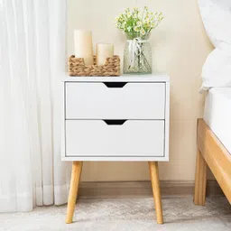 VASIL MART Bedside Tables, Wooden Nightstands with Solid Wood Legs & 2 Drawers, End Tables Storage Units for Living Room/Bedroom,etc .(White) image 1