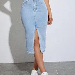 chalodia Women's High-Waist Flared Knee-Length Fashionable A-Line Denim Pencil Skirts image 4