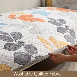 HOKIPO Printed Quilted Sofa Cover Mat for 3 Seater Sofa, Multicolor Leaves (IN-809-D2*1) image 4