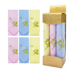 cotton square 100% Pure Cotton Material Flower Embroidered Hankies - Size 25 x 25 cm image 2