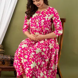 vivan enterprises Women's Pure Cotton Maternity Pink Gown/Maternity Wear/Feeding Gown A-line Maternity Feeding Dress/Maternity Feeding Kurtis for Women/Maternity Dress for Women image 5
