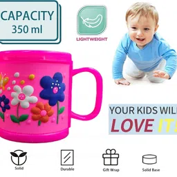 FunBlast Milk Mug for Kids – Embossed Mug for Kids, Milk Drinking Cup for Girls, Cartoon Mugs for Girls, Best Birthday Return Gifts for Kids - Capacity 350 ML - Plastic (Pink-Flower) image 3