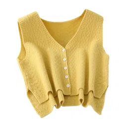 the style sutra Women Sweater Vest Breathable V Neck Casual Fashion Jumpers Sleeveless Gilet Yellow image 1