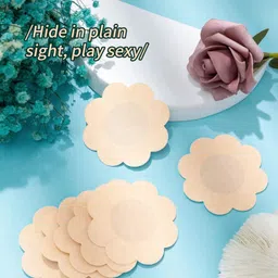 shyam enterprise 20 Pcs Nipple Covers for Women Disposable Nipple Breast Covers Breast Pasties Comfortable & Sexy Adhesive Satin Petals (10 Pairs) Beige image 3