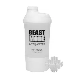 Nutrigize Screw Cap Leakproof Protein Shaker with Compartment, 600 ml (White) image 1
