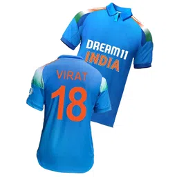 India ODI Virat 18 Jersey Collar Neck T-Shirt 2025/26(Kid's, Boy's& Men) image 1