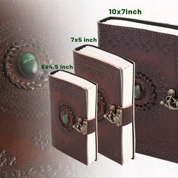 ALCRAFT Real Leather Green Stone Brown Embossed Handmade Diary with Metal Lock -Size of (H) 6*(L) 4.5 Brown image 4
