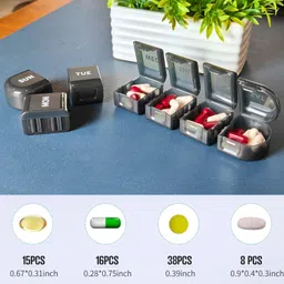 popcube Weekly Pill Organizer Box, Pill Box 7 Day,7 Detachable Portable Daily Pill Case Medicine Organizer Box with Large Compartment, Travel Pill Container for Supplements. (Black-7 Compartment) image 3