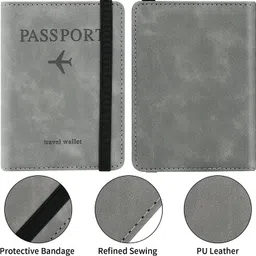 arj Passport Holder Cover Travel Wallet Organiser, Passport Case with PU Leather Travel Document Holder for Men & Women Travel Accessories (Grey) image 3