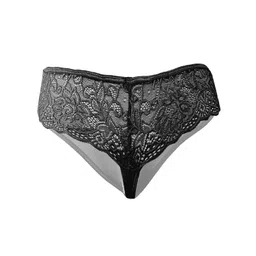myza Men's Nylon Lace Half Coverage Thong Underwear (Small(30-32), Black 3) image 2