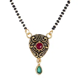 kennice Mangalsutra Red American Diamond Studded Gold-Plated Tanmaniya Nallapusalu with Chain For Women image 1