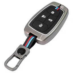 Shopsidex Metal Silicon Key Cover Compatible with Tata Nexon, Harrier | Safari | Altroz | Tigor | Ev | Punch | Tiago Ev Electric 4 Button Smart Key Feature Visible in Low-Light Condition, Black image 3