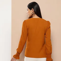 wisstler Women Mustard Color Solid Regular Top image 4