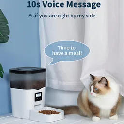 Qpets Acrylonitrile Butadiene Styrene Automatic 3L Cat Dog Feeder With Voice Recorder, Auto Dog Feeder With Quantition Timed & Dual Power Supply, Cat Food Dispenser For Pet (White, 30.6X19.20X19.3 Cm) image 3
