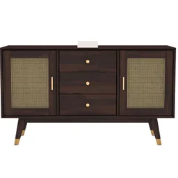 Bedosoft Furniture Solid Sheesham Wood Wooden Sideboard Storage Cabinet : Ideal for Living Room and Bedroom with 3 Drawers and 4-Shelf Storage (Design 35) image 4