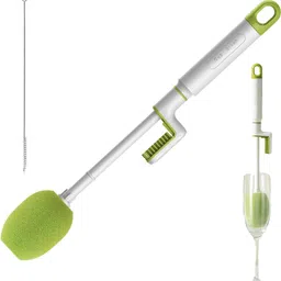 KPNG 3-in-1 Bottle Cleaner Groove Brush for Narrow Neck Bottles, Long Handle Water Bottle Scrubbing Brush, Crevice Brush with Straw Brush, Cleaning Brush for Sports Bottles (Green/Pack of-1) image 1
