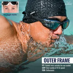 SLOVIC Swimming Goggles for Men [Black] | Swimming Goggles for Women | Anti-Fog & UV Protected Swimming Glasses for Men | Swimming Accessories | Leaf-Proof Goggle with Adjustable Straps & Nose Clip image 4